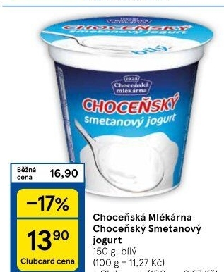 Bílý jogurt smetanový Choceňský