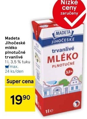 Mléko trvanlivé Jihočeské Madeta - 3,5% plnotučné