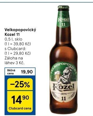Pivo světlý ležák 11° Medium Velkopopovický Kozel