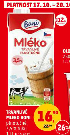 Mléko trvanlivé Boni - 3,5% plnotučné