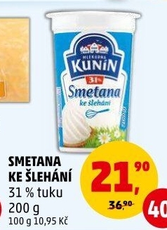 Smetana ke šlehání Mlékárna Kunín 31%