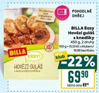 Hovězí guláš s knedlíkem Easy Billa