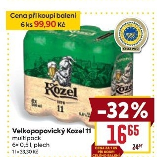 Pivo světlý ležák 11° Medium Velkopopovický Kozel