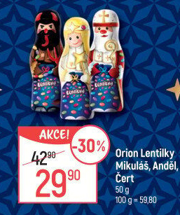 Čokoládový anděl s lentilkami Orion