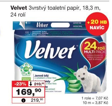 Toaletní papír 3vrstvý Velvet