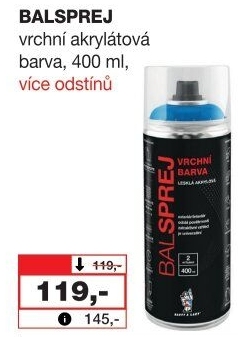 Vrchní akrylová barva ve spreji Balsprej Barvy a laky Hostivař