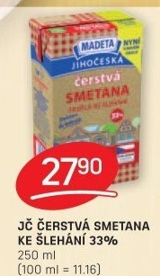 Smetana čerstvá ke šlehání Jihočeská Madeta 33%