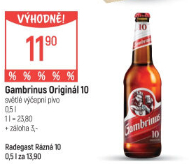 Pivo světlé výčepní Originál 10° Gambrinus