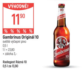Pivo světlé výčepní Originál 10° Gambrinus