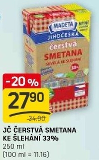 Smetana čerstvá ke šlehání Jihočeská Madeta 33%