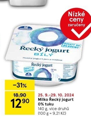 Bílý jogurt řecký 0% Milko