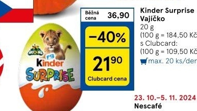 Čokoládové vajíčko s překvapením Kinder Surprise