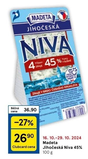 Sýr Niva Jihočeská 45% Madeta