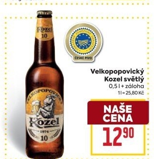 Pivo světlé výčepní 10°Velkopopovický Kozel