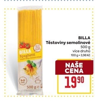 Těstoviny semolinové Billa