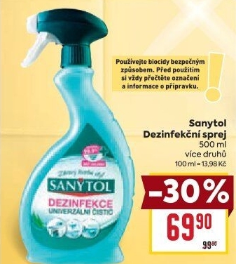 Dezinfekční čističe ve spreji Sanytol