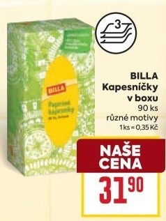 Kapesníčky papírové 3vrstvé Billa - box