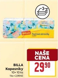 Kapesníčky papírové 3vrstvé Billa