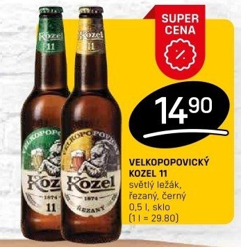 Pivo světlý ležák 11° Medium Velkopopovický Kozel