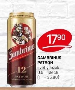 Pivo světlý ležák 12° Patron Gambrinus