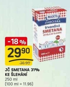 Smetana ke šlehání trvanlivá Jihočeská Madeta 31%
