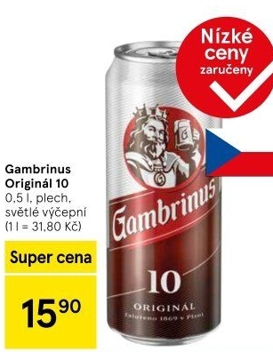 Pivo světlé výčepní Originál 10° Gambrinus