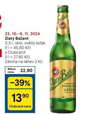 Pivo světlý ležák 12° Zlatý Bažant