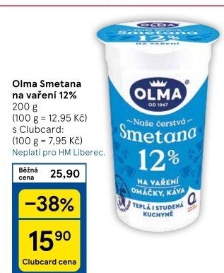 Smetana na vaření Olma 12%