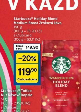 Zrnková káva Holiday Blend medium Roast Starbucks