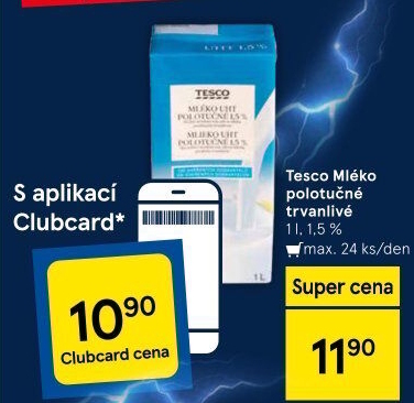 Mléko trvanlivé Tesco - 1,5% polotučné