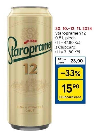 Pivo světlý ležák 12° Staropramen