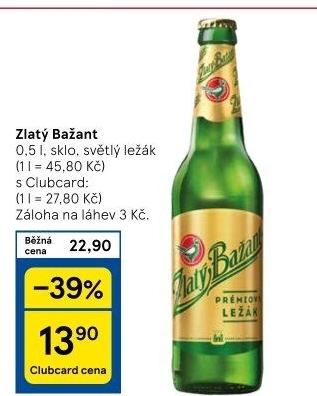 Pivo světlý ležák 12° Zlatý Bažant