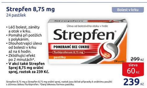 Pastilky proti bolesti v krku Strepfen