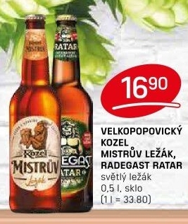 Pivo Mistrův světlý ležák Velkopopovický Kozel