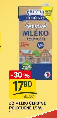 Mléko čerstvé lahodné Jihočeské Madeta - 1,5% polotučné