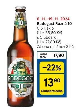 Pivo světlé výčepní Rázná 10° Radegast
