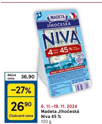 Sýr Niva Jihočeská 45% Madeta
