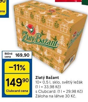 Pivo světlý ležák 12° Zlatý Bažant