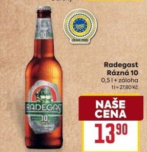 Pivo světlé výčepní Rázná 10° Radegast