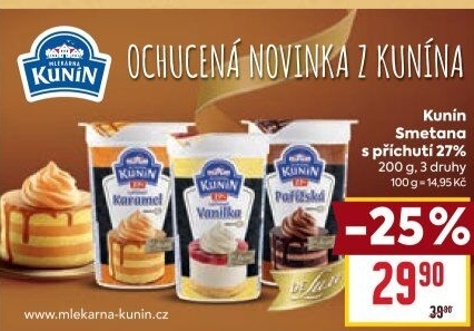 Smetana ke šlehání ochucená Mlékárna Kunín 27%
