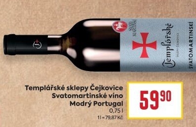 Víno Modrý Portugal Templářské sklepy Čejkovice - svatomartinské