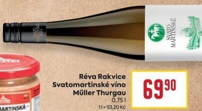 Víno Müller Thurgau Réva Rakvice - svatomartinské