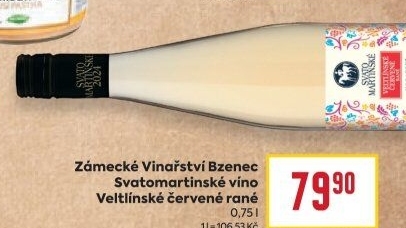 Víno Veltlínské červené rané Zámecké vinařství Bzenec - svatomartinské