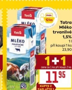 Mléko trvanlivé Tatra - 1,5% polotučné