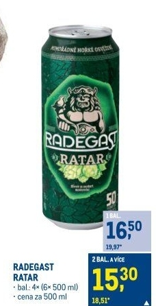Pivo světlý ležák Ratar Radegast