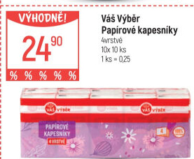 Papírové kapesníčky 4vrstvé Váš Výběr
