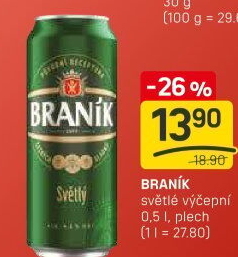 Pivo světlé výčepní 10° Braník