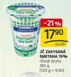 Smetana zakysaná Jihočeská Madeta 15%