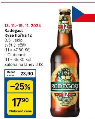 Pivo světlý ležák 12° Ryze hořká Radegast