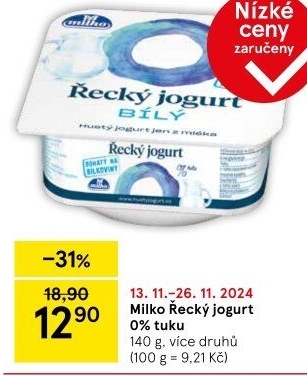 Bílý jogurt řecký 0% Milko